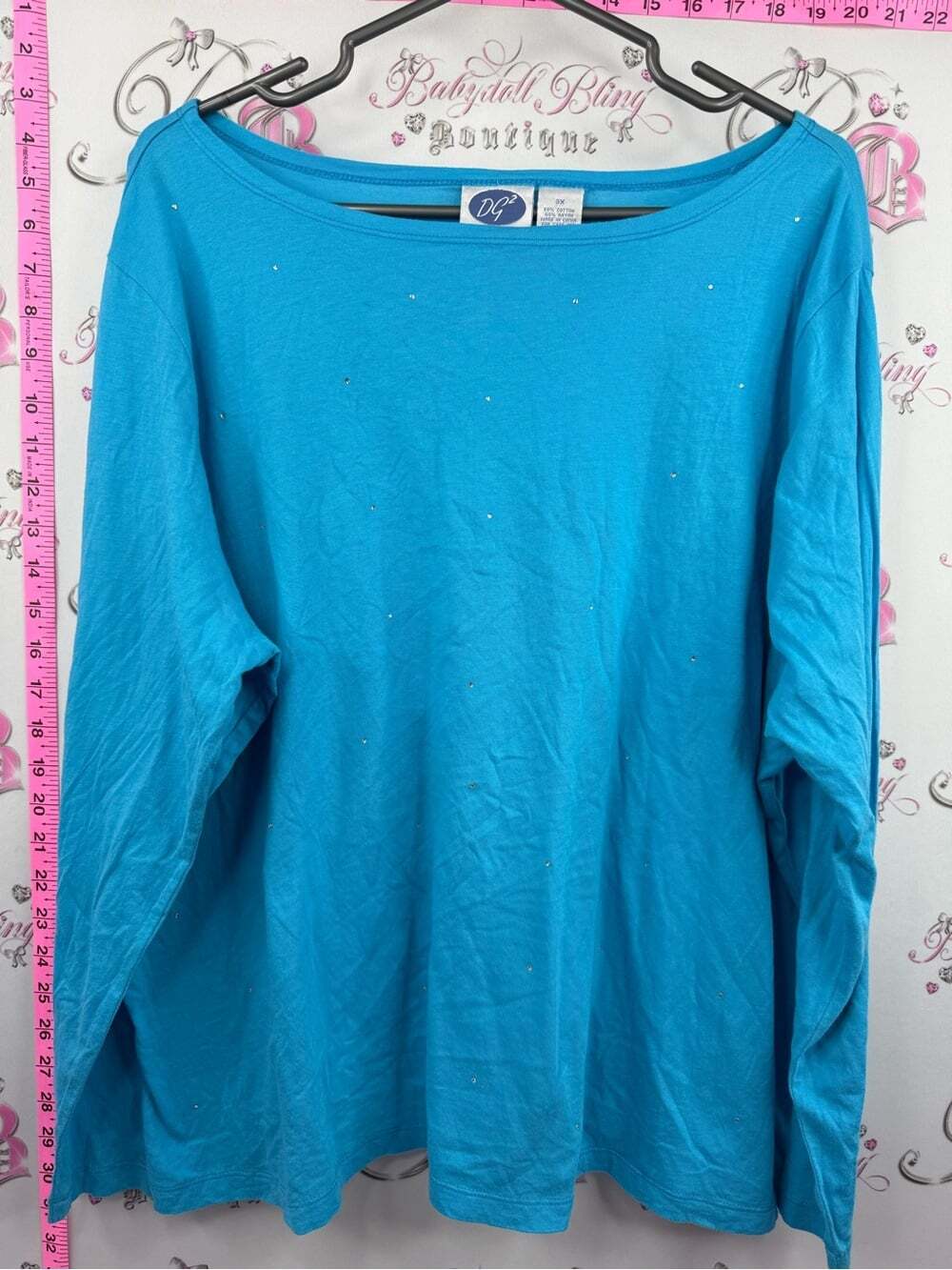 DG2 by Diane Gilman Turquoise Long Sleeve Crewneck Top with Subtle Studs